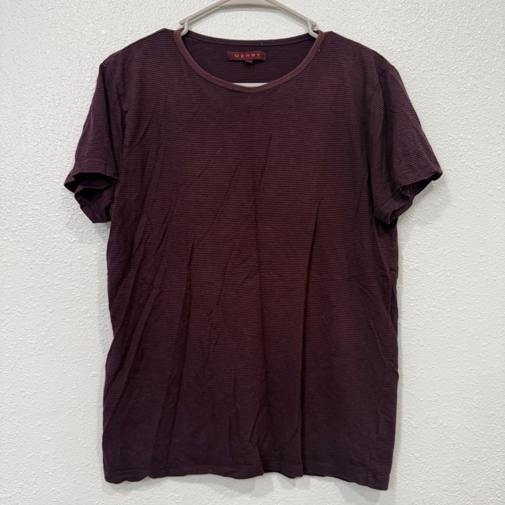 Derby Mens Burgundy Micro Ribbed Cotton Modal Short Sleeve T-Shirt Size L